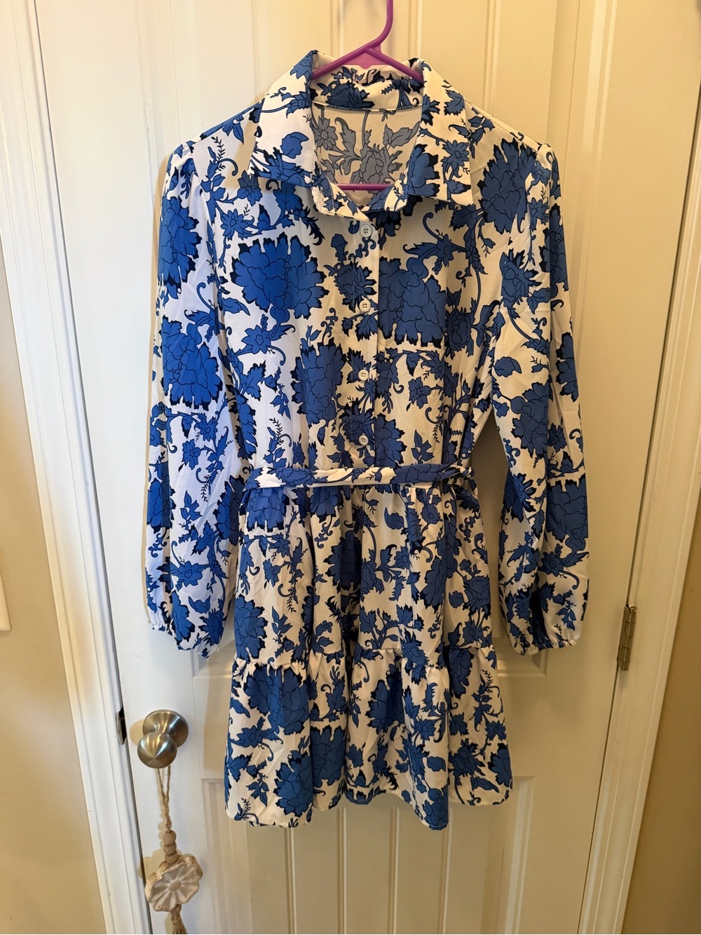 Womens Blue Floral whimsical cottagecore Button-Front Shirt Dress coverup